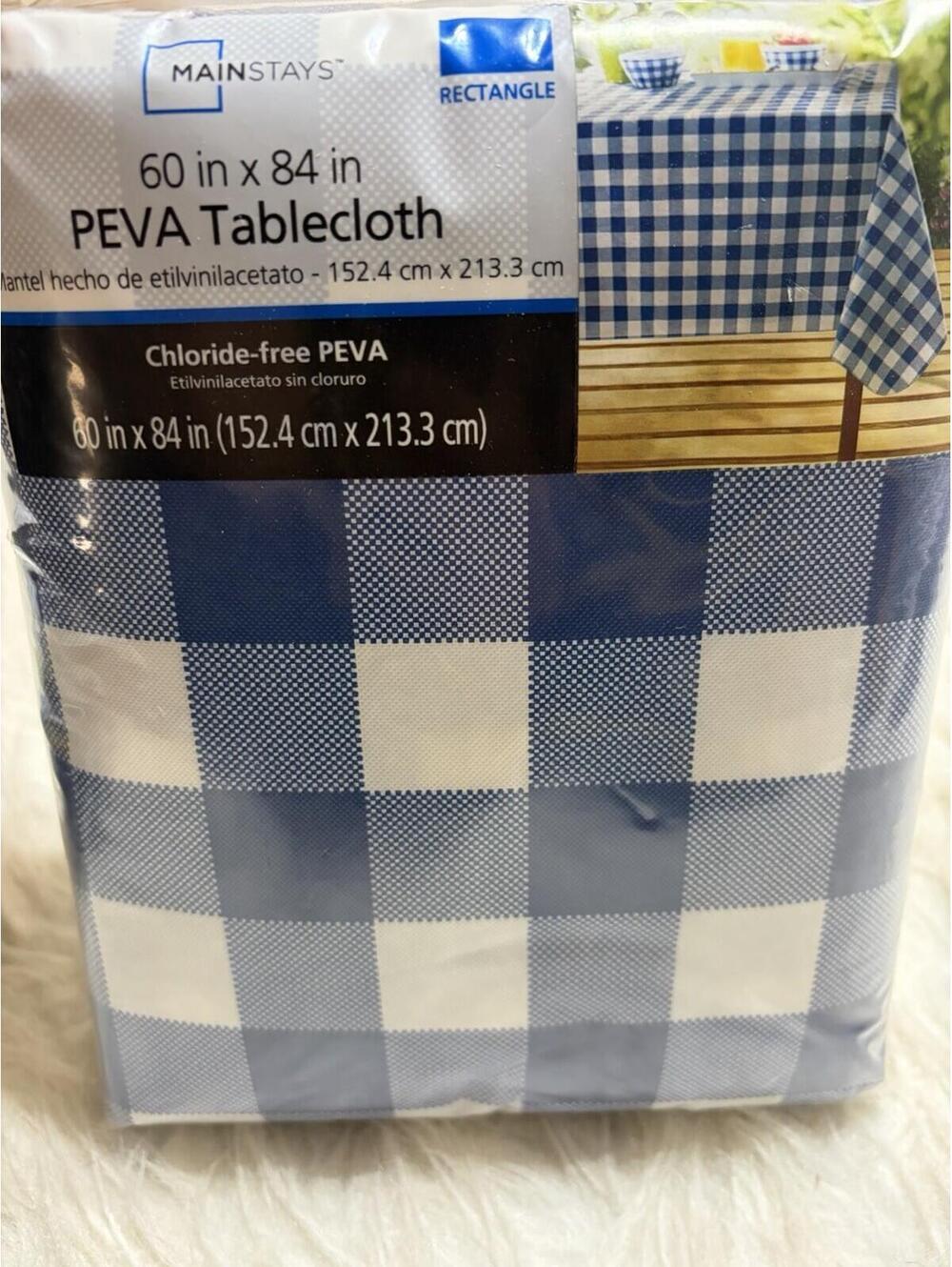Mainstays Blue & White Checkered 60 Inch x 84 Inch Rectangular Tablecloth - Picture 2 of 3